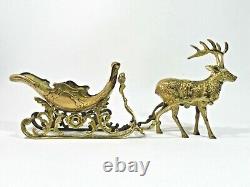 Vintage Brass Reindeer And Santa Sleigh Christmas