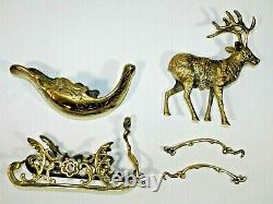 Vintage Brass Reindeer And Santa Sleigh Christmas