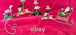 Vintage Brass Santa Sleigh & Reindeer 4 Candle Holder 31 Christmas