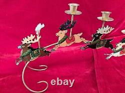 Vintage Brass Santa Sleigh & Reindeer 4 Candle Holder 31 Christmas