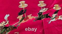 Vintage Brass Santa Sleigh & Reindeer 4 Candle Holder 31 Christmas