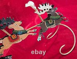 Vintage Brass Santa Sleigh & Reindeer 4 Candle Holder 31 Christmas