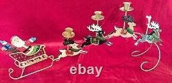 Vintage Brass Santa Sleigh & Reindeer 4 Candle Holder 31 Christmas