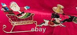 Vintage Brass Santa Sleigh & Reindeer 4 Candle Holder 31 Christmas