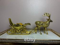 Vintage Brass Santa's Sleigh and Reindeer Christmas Decor Wine Bottle Holder