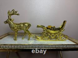 Vintage Brass Santa's Sleigh and Reindeer Christmas Decor Wine Bottle Holder
