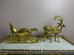 Vintage Brass Santa's Sleigh and Reindeer Christmas Decor Wine Bottle Holder