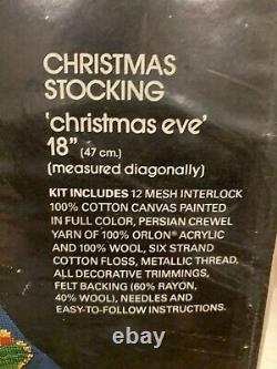Vintage Bucilla Needlepoint Stocking Kit Christmas Eve Santa Sleigh Reindeer