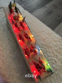 Vintage Carillon Santa Sleigh Reindeer Lighted Set 10 Lights Christmas Mantle W