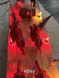 Vintage Carillon Santa Sleigh Reindeer Lighted Set 10 Lights Christmas Mantle W