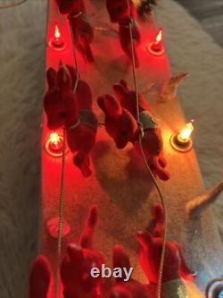 Vintage Carillon Santa Sleigh Reindeer Lighted Set 10 Lights Christmas Mantle W