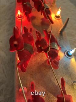 Vintage Carillon Santa Sleigh Reindeer Lighted Set 10 Lights Christmas Mantle W