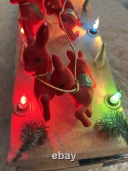 Vintage Carillon Santa Sleigh Reindeer Lighted Set 10 Lights Christmas Mantle W