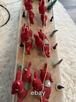 Vintage Carillon Santa Sleigh Reindeer Lighted Set 10 Lights Christmas Mantle W