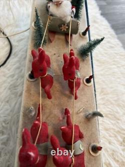 Vintage Carillon Santa Sleigh Reindeer Lighted Set 10 Lights Christmas Mantle W