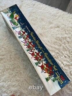 Vintage Carillon Santa Sleigh Reindeer Set 10 Lights Mantle Window Christmas HTF