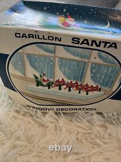 Vintage Carillon Santa Sleigh Reindeer Set 10 Lights Mantle Window Christmas HTF