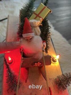 Vintage Carillon Santa Sleigh Reindeer Set 10 Lights Mantle Window Christmas HTF