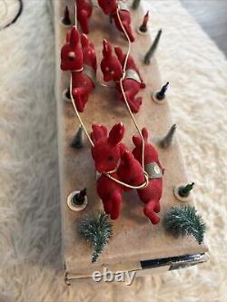 Vintage Carillon Santa Sleigh Reindeer Set 10 Lights Mantle Window Christmas HTF