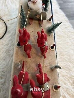 Vintage Carillon Santa Sleigh Reindeer Set 10 Lights Mantle Window Christmas HTF