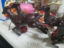 Vintage Cast Iron 32 Santa Claus With 8 Reindeer Sleigh Hubley Type Style
