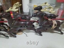 Vintage Cast Iron 32 Santa Claus With 8 Reindeer Sleigh Hubley Type Style