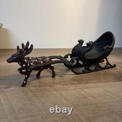 Vintage Cast Iron Metal Phoenix Christmas Sleigh Reindeer And Santa Assemblage