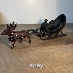 Vintage Cast Iron Metal Phoenix Christmas Sleigh Reindeer And Santa Assemblage