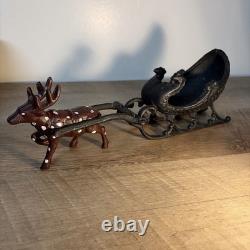 Vintage Cast Iron Metal Phoenix Christmas Sleigh Reindeer And Santa Assemblage