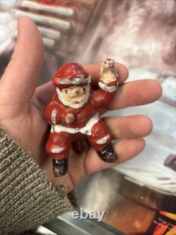 Vintage Cast Iron Santa Claus In Sleigh & 8 Reindeer Christmas Collectible Decor