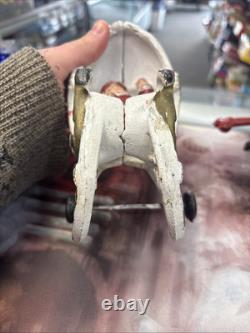 Vintage Cast Iron Santa Claus In Sleigh & 8 Reindeer Christmas Collectible Decor