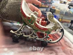 Vintage Cast Iron Santa Claus In Sleigh & 8 Reindeer Christmas Collectible Decor