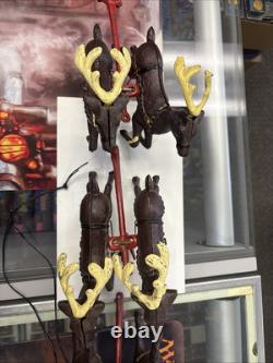 Vintage Cast Iron Santa Claus In Sleigh & 8 Reindeer Christmas Collectible Decor