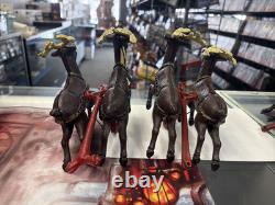 Vintage Cast Iron Santa Claus In Sleigh & 8 Reindeer Christmas Collectible Decor