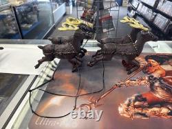 Vintage Cast Iron Santa Claus In Sleigh & 8 Reindeer Christmas Collectible Decor