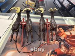 Vintage Cast Iron Santa Claus In Sleigh & 8 Reindeer Christmas Collectible Decor