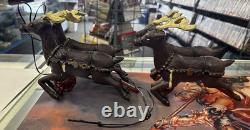 Vintage Cast Iron Santa Claus In Sleigh & 8 Reindeer Christmas Collectible Decor