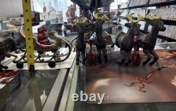 Vintage Cast Iron Santa Claus In Sleigh & 8 Reindeer Christmas Collectible Decor