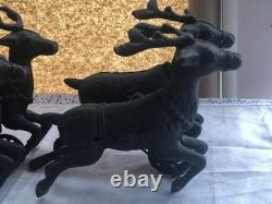 Vintage Cast Iron Santa Claus, Sleigh & 8 Reindeer Holiday Decoration 33 long