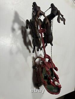 Vintage Cast Iron Santa Sleigh And Reindeer