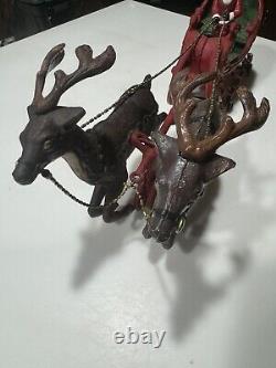 Vintage Cast Iron Santa Sleigh And Reindeer