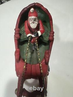 Vintage Cast Iron Santa Sleigh And Reindeer