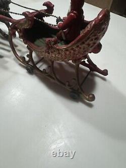 Vintage Cast Iron Santa Sleigh And Reindeer