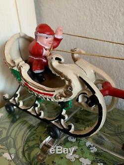 Vintage Cast Iron Santa Sleigh On Wheels 2 Reindeer Wow! EVC