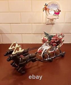 Vintage Cast Iron Santa Sleigh and Reindeer on Wheels Pull Toy BEST PRICE