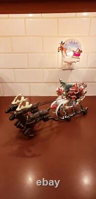 Vintage Cast Iron Santa Sleigh and Reindeer on Wheels Pull Toy BEST PRICE