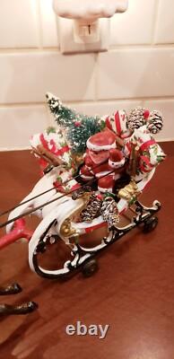 Vintage Cast Iron Santa Sleigh and Reindeer on Wheels Pull Toy BEST PRICE