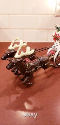 Vintage Cast Iron Santa Sleigh and Reindeer on Wheels Pull Toy BEST PRICE