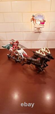 Vintage Cast Iron Santa Sleigh and Reindeer on Wheels Pull Toy BEST PRICE