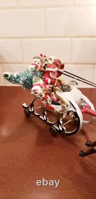 Vintage Cast Iron Santa Sleigh and Reindeer on Wheels Pull Toy BEST PRICE
